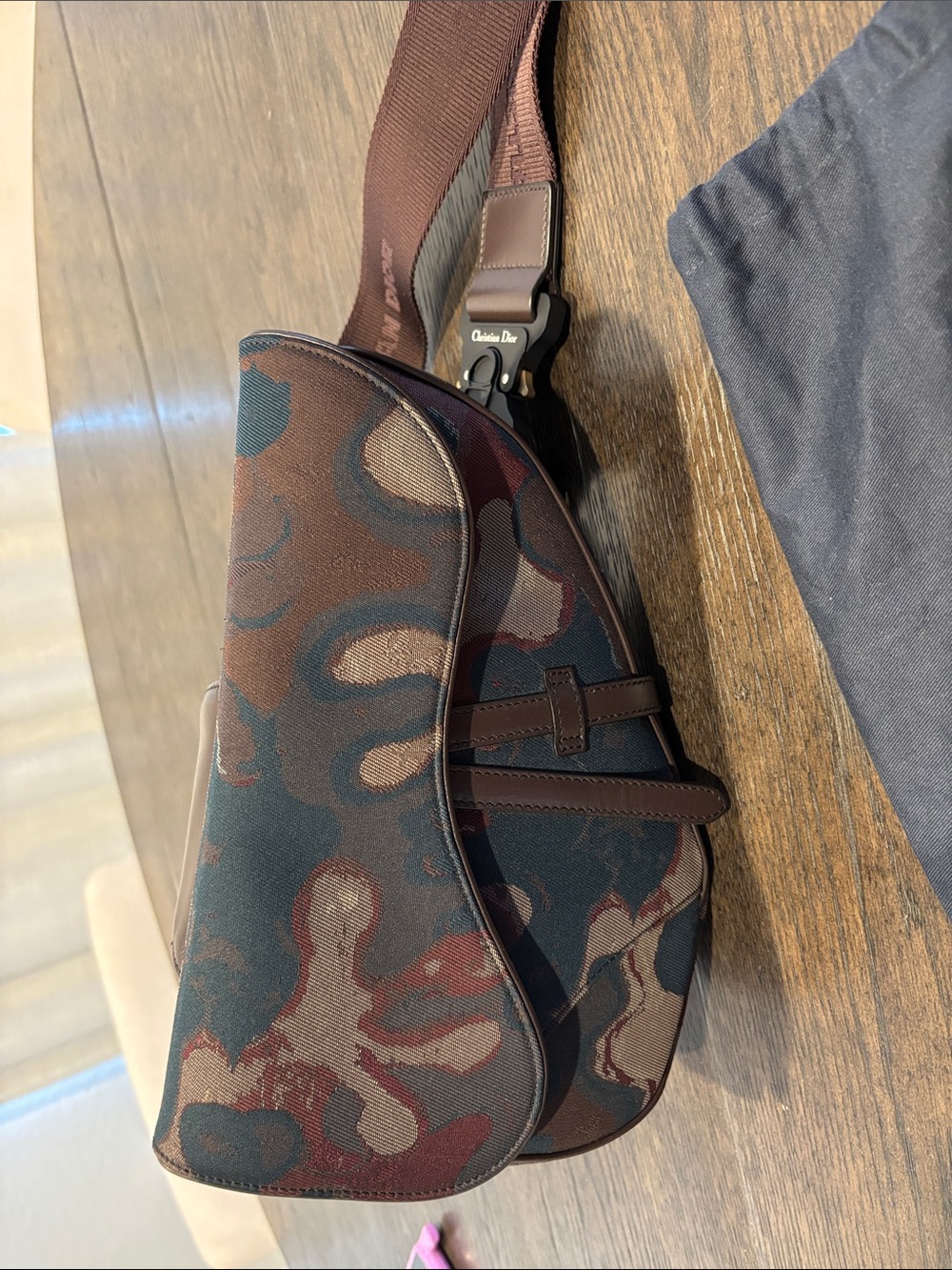 Dior Camouflage Canvas Saddle Belt Bag in Brown and Green